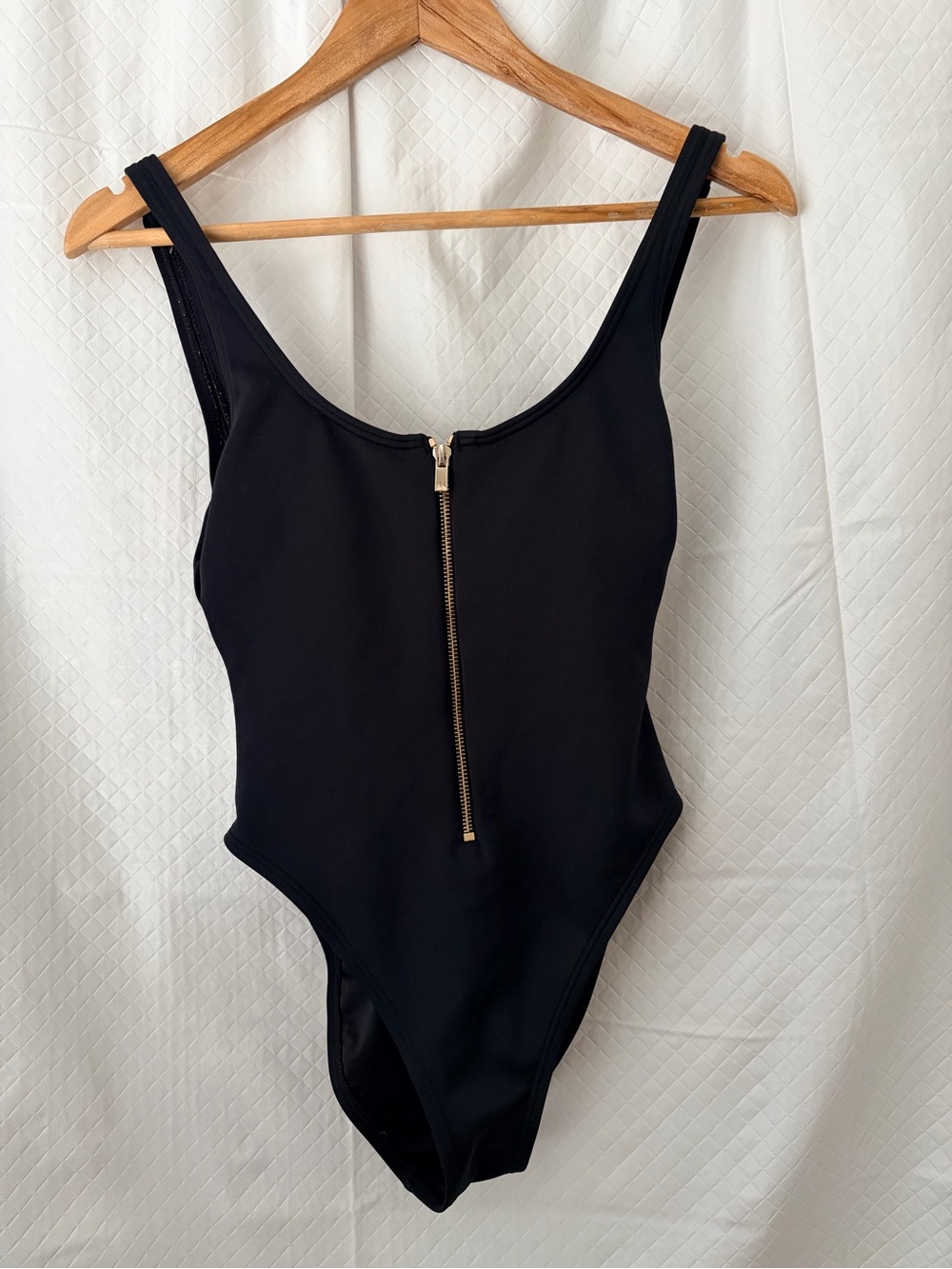 Michael Kors Black One-Piece Swimsuit with Gold Front Zip
